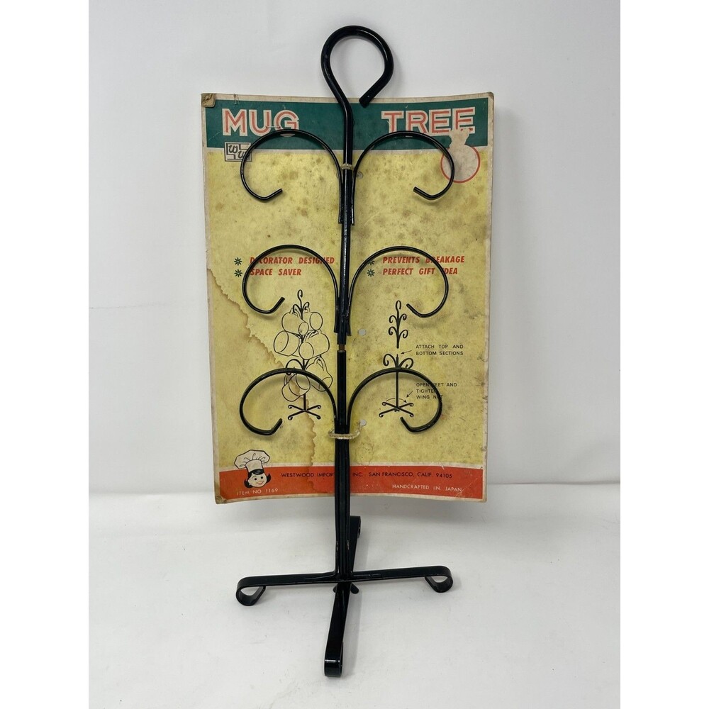 Vintage Black Metal Coffee Mug Tree Holder 6 Cup Stand NOS Westwood 1169 MCM
